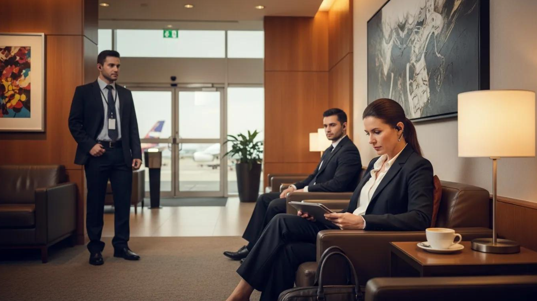 C-suite executive in a secure travel environment highlighting executive protection during international travel