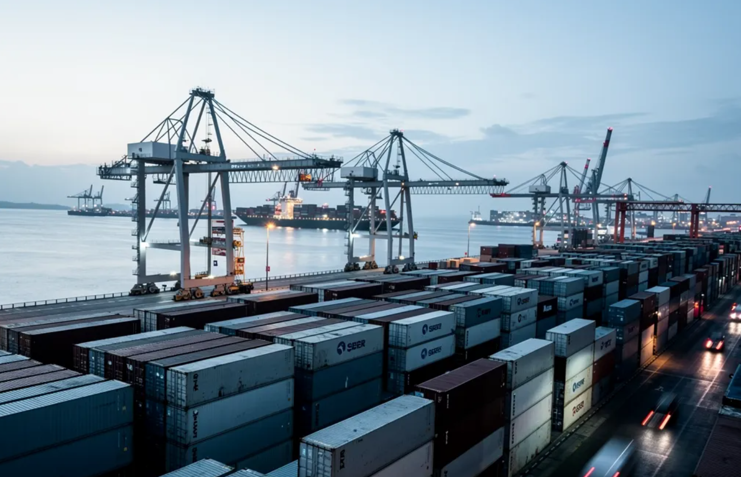 Shipping containers at a foreign port representing global supplier network verification